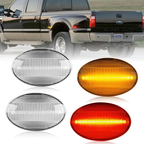 POPMOTORZ 4 قطع LED للحاجز الجانبي للعلامة الجانبية للسرير الخلفي مجموعة مصباح التحديد المتوافقة مع Ford F350 F450 F550 Super Duty1999-2010 الأمامية/الخلفية ذات العجلات المزدوجة LED مجموعة مصابيح التحديد الجانبية عدسة شفافة in Saudi Arabia