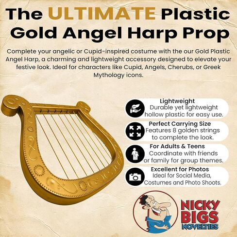 Nicky Bigs Novelties Golden Angel Harp Prop – Christmas Angels Fun Costume Accessory Cupid Small Harp Cosplay Halloween Christmas Valentine's Day in Saudi Arabia