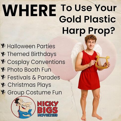 Nicky Bigs Novelties Golden Angel Harp Prop – Christmas Angels Fun Costume Accessory Cupid Small Harp Cosplay Halloween Christmas Valentine's Day in Saudi Arabia