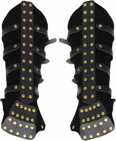 واقيات للذراع من الجلد من العصور الوسطى مزودة بمسامير نحاسية، باللون الأسود، وأشرطة بإبزيم قابلة للتعديل in Kuwait