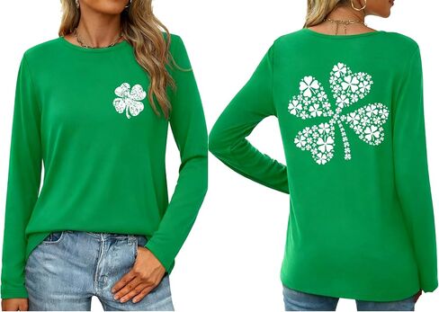 St Patrick's Day Shirts for Women Lucky Shamrock O-Neck Long Sleeve Tee Tops in Saudi Arabia