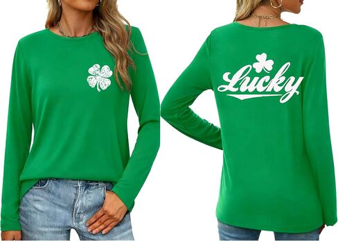 St Patrick's Day Shirts for Women Lucky Shamrock O-Neck Long Sleeve Tee Tops in Saudi Arabia