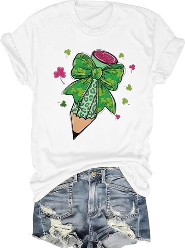 تي شيرت نسائي لعيد القديس باتريك One Lucky Teacher Green Shamrock Graphic تي شيرت مدرسي Lucky Irish Tops in Saudi Arabia