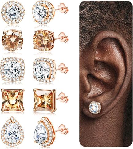 jerywe 5 أزواج 316l الجراحية الصلب مكعب زركونيا أقراط للنساء الرجال هيبوالرجينيك تشيكوسلوفاكيا القرط مداخن رائعة مقلد الماس مربع جولة الدمعة هالة الأقراط للنساء العصرية in Kuwait