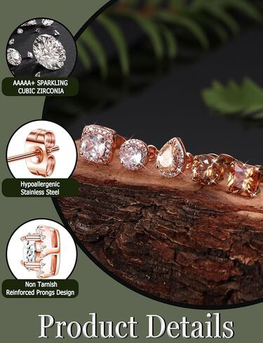 jerywe 5 أزواج 316l الجراحية الصلب مكعب زركونيا أقراط للنساء الرجال هيبوالرجينيك تشيكوسلوفاكيا القرط مداخن رائعة مقلد الماس مربع جولة الدمعة هالة الأقراط للنساء العصرية in Kuwait