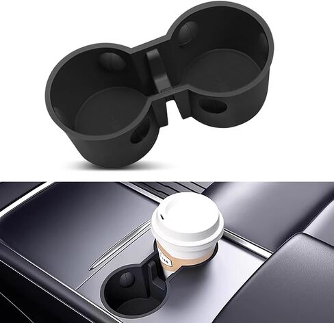 1 PC Insert Car Console Cup Holder, Anti-Slip Waterproof TPE Vehicle Interior Accessories, Durable Automotive Center Console Organizer Replacement Compatible with Model Y/3 (Black) in Saudi Arabia