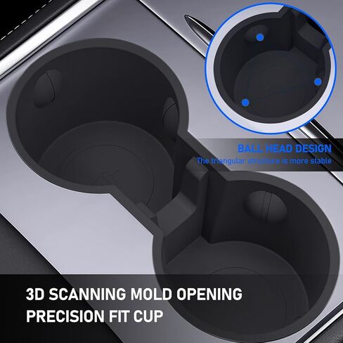 1 PC Insert Car Console Cup Holder, Anti-Slip Waterproof TPE Vehicle Interior Accessories, Durable Automotive Center Console Organizer Replacement Compatible with Model Y/3 (Black) in Saudi Arabia