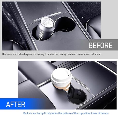 1 PC Insert Car Console Cup Holder, Anti-Slip Waterproof TPE Vehicle Interior Accessories, Durable Automotive Center Console Organizer Replacement Compatible with Model Y/3 (Black) in Saudi Arabia