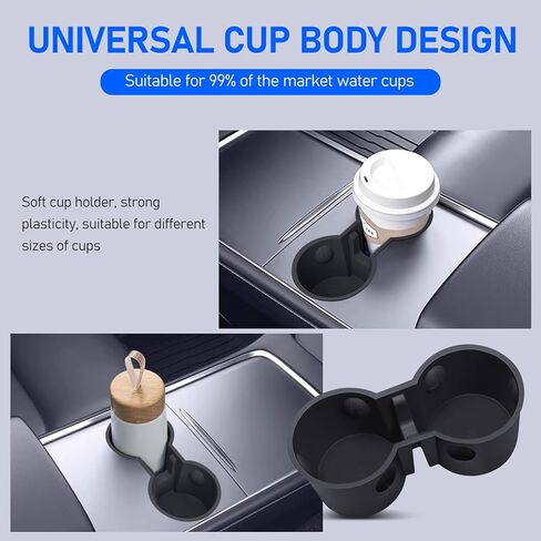 1 PC Insert Car Console Cup Holder, Anti-Slip Waterproof TPE Vehicle Interior Accessories, Durable Automotive Center Console Organizer Replacement Compatible with Model Y/3 (Black) in Saudi Arabia