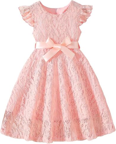 Elegant Lace Crew Neck Wedding Party Flower Girl Dress in Saudi Arabia