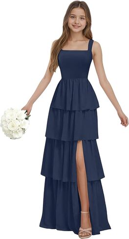 Junior Bridesmaid Dresses for Teen Girls Chiffon Tiered Flower Girl Dress for Wedding Guest Party Gown in Saudi Arabia