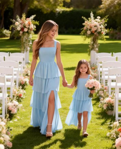 Junior Bridesmaid Dresses for Teen Girls Chiffon Tiered Flower Girl Dress for Wedding Guest Party Gown in Saudi Arabia