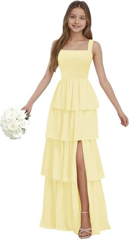 Junior Bridesmaid Dresses for Teen Girls Chiffon Tiered Flower Girl Dress for Wedding Guest Party Gown in Saudi Arabia