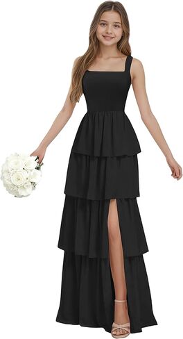 Junior Bridesmaid Dresses for Teen Girls Chiffon Tiered Flower Girl Dress for Wedding Guest Party Gown in Saudi Arabia