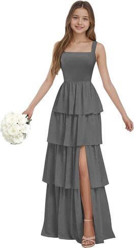 Junior Bridesmaid Dresses for Teen Girls Chiffon Tiered Flower Girl Dress for Wedding Guest Party Gown in Saudi Arabia