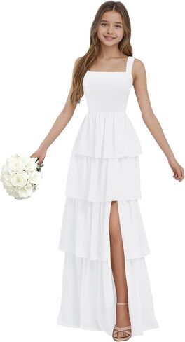 Junior Bridesmaid Dresses for Teen Girls Chiffon Tiered Flower Girl Dress for Wedding Guest Party Gown in Saudi Arabia