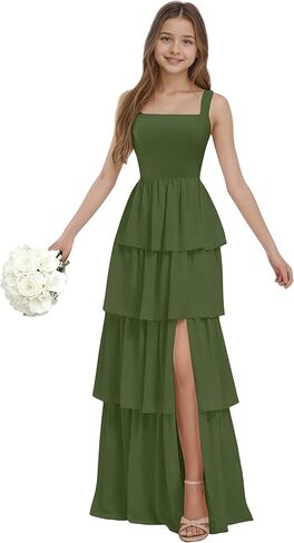 Junior Bridesmaid Dresses for Teen Girls Chiffon Tiered Flower Girl Dress for Wedding Guest Party Gown in Saudi Arabia