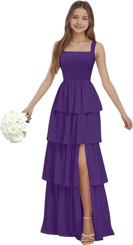 Junior Bridesmaid Dresses for Teen Girls Chiffon Tiered Flower Girl Dress for Wedding Guest Party Gown in Saudi Arabia