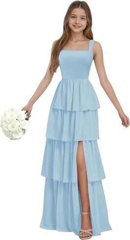 Junior Bridesmaid Dresses for Teen Girls Chiffon Tiered Flower Girl Dress for Wedding Guest Party Gown in Saudi Arabia