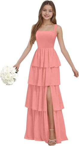Junior Bridesmaid Dresses for Teen Girls Chiffon Tiered Flower Girl Dress for Wedding Guest Party Gown in Saudi Arabia