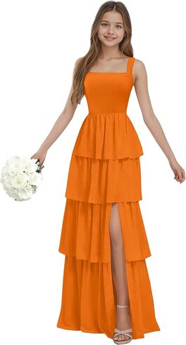 Junior Bridesmaid Dresses for Teen Girls Chiffon Tiered Flower Girl Dress for Wedding Guest Party Gown in Saudi Arabia