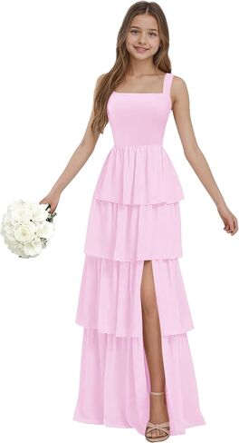 Junior Bridesmaid Dresses for Teen Girls Chiffon Tiered Flower Girl Dress for Wedding Guest Party Gown in Saudi Arabia