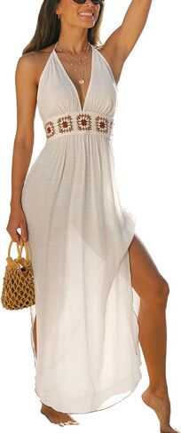 CUPSHE Swimsuit Coverup for Women Plunge V Neck Open Back Halter Maxi Cover Up Dress in Saudi Arabia