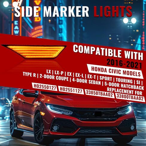 HECASA زوج LED ضوء علامة الجانب الأمامي متوافق مع 2016-2021 Honda Civic كوبيه سيدان هاتشباك مؤشر الحاجز مصباح بدوره إشارة الضوء مصباح 2 قطعة جانب السائق والركاب - عدسة الدخان in Saudi Arabia