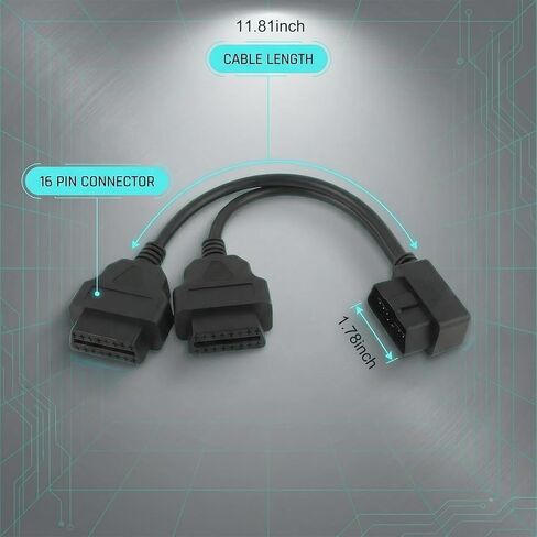 مقسم obd2 16 دبوس، كابل تمديد obd ii، محول كابل تمديد 1 ذكر إلى 2 أنثى، يناسب جميع واجهات obd ii القياسية (أسود) in Saudi Arabia