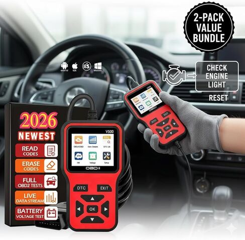 V500 OBD2 Scanner Diagnostic Tool, Professional Code Reader with Live Data Stream, DTC Lookup, I/M Readiness, O2 Sensor Test, EVAP System Test, Vehicle Info Display in Saudi Arabia