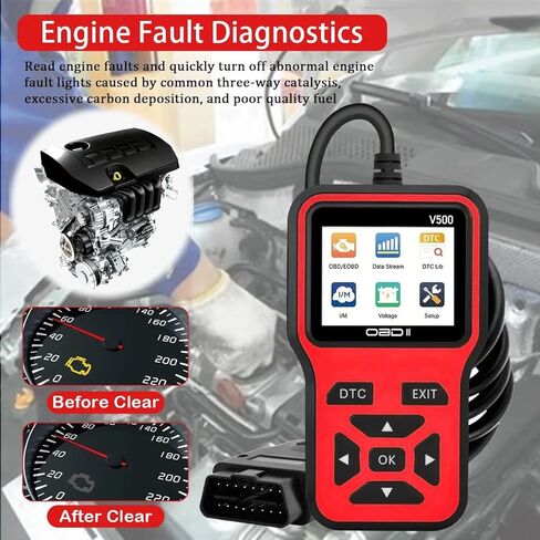 V500 OBD2 Scanner Diagnostic Tool, Professional Code Reader with Live Data Stream, DTC Lookup, I/M Readiness, O2 Sensor Test, EVAP System Test, Vehicle Info Display in Saudi Arabia