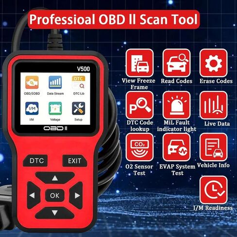 V500 OBD2 Scanner Diagnostic Tool, Professional Code Reader with Live Data Stream, DTC Lookup, I/M Readiness, O2 Sensor Test, EVAP System Test, Vehicle Info Display in Saudi Arabia
