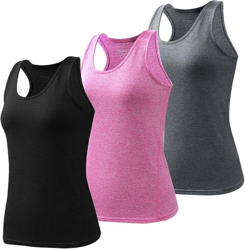 قمصان رياضية بدون أكمام للتمرين للنساء مكونة من 3 قمصان رياضية مضغوطة بدون أكمام وجافة in Kuwait