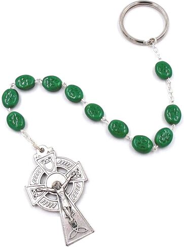 Ó SÚILLEABHÁIN SULLIVAN'S Green An Paidrin Beag Penal Rosary Keychain Shamrock Beads Single Decade Rosary Beads MADE IN IRELAND in Saudi Arabia