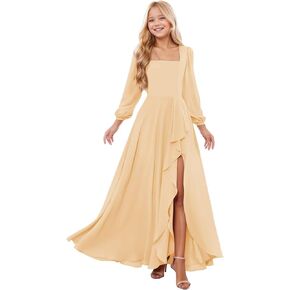 فساتين وصيفة الشرف للصغار للفتيات المراهقات فستان شيفون بأكمام طويلة لفتاة الزهور فستان رسمي للفتيات in Kuwait