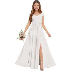 Rlweus Junior Bridesmaid Dresses for Wedding Chiffon Off-Shoulder Flower Girl Dress Teen Girls Formal Wedding Party Gowns in Kuwait