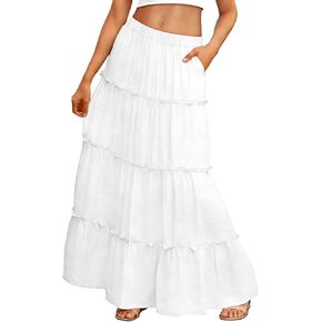 Flowy Long Skirts for Women Boho Maxi Summer Skirt Casual Swing Tiered A-Line High Waist Dress with Pocket Fashion in Saudi Arabia