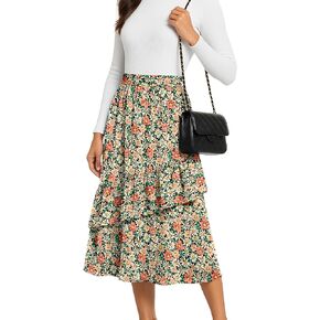 Womens Midi Skirts 2025 Summer Trendy Ruffle Elastic High Waisted Long Flowy Maxi Skirt with Pockets in Kuwait