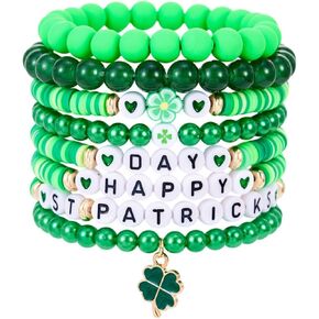 St. Patrick's Day Irish Shamrock Lucky Clay Beaded Bracelets for Women in Kuwait