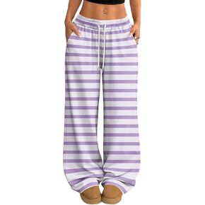 Womens Wide Leg Sweatpants High Waisted Baggy Active Striped Pants with Pockets in Kuwait