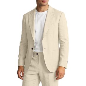 WOMS Mens Linen Suit 2 Pieces Casual Linen Suits for Men Retro Tuxedo for Groom Summer Beach Wedding Party in Kuwait