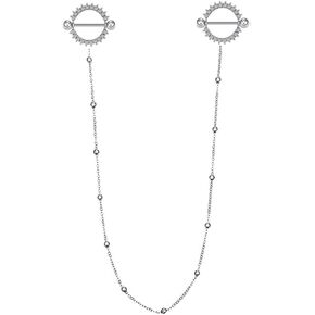 14G سلسلة حلقات الحلمة للنساء الجراحية الصلب القلب الكرة السوداء روز زهرة الحلمة درع ترصيع ثقب الحديد سلسلة طويلة Nipplerings مثير لذيذ هيئة ثقب المجوهرات in Kuwait