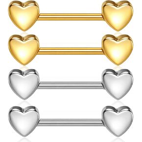 2Pairs 14G Nipple Piercing, Heart Nipple Ring, Stainless Steel Love Heart Straight Tongue Ring Nipples Barbells Piercing Jewelry for Women(Gold, Silver) in Kuwait