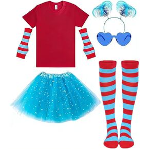 مجموعة إكسسوارات توتو زرقاء للفتيات من 6 قطع، تي شيرت مخطط وجوارب عالية وعصابة رأس للحفلات in Kuwait