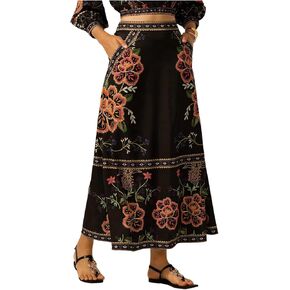 تنورة نسائية طويلة من MakeMeChic بوهو زهرية بخصر عالٍ على شكل حرف A تنانير للعطلات in Kuwait