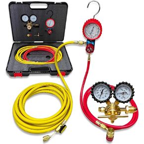 طقم اختبار تسرب ضغط النيتروجين للسيارات/HVAC. أدوات اختبار الضغط، تتضمن منظمًا، ومشعب صمام واحد، وخرطوم أحمر 1/4 بوصة وخرطوم أصفر 1/4 بوصة لتسريبات الخراطيم، والوصلات السائبة، والمبخرات، والمكثفات in Kuwait