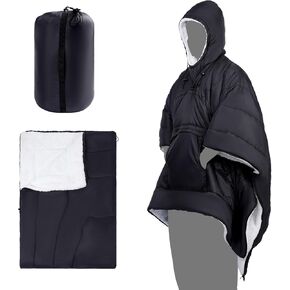 REDCAMP Wearable Camping Poncho Blanket, 4-in-1 Waterproof Windproof Thermal Blanket with Kangaroo Pocket & Carry Bag, Lightweight Portable Insulated Poncho for Outdoor Hiking Stadium,（Black） in Saudi Arabia