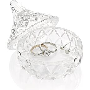 صندوق مجوهرات زجاجي، طبق حلوى كريستال مع غطاء، صندوق حلقي، طبق حلية صغير، طبق منظم مجوهرات مع غطاء، أوعية مجوهرات مزخرفة لديكور المنزل، هدايا عيد الميلاد للنساء (الماس) in Kuwait