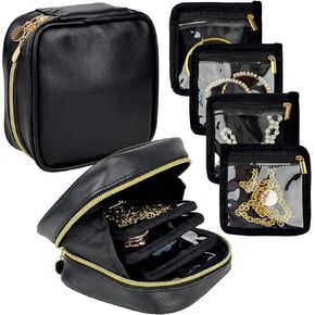 حقيبة مجوهرات صغيرة للسفر، منظمات المجوهرات وتخزينها، حقيبة مجوهرات صغيرة للسفر مع 8 قطع جيوب مخملية بسحاب شفاف للأقراط والخواتم والقلادة والسوار والساعة وأساسيات السفر للنساء in Kuwait
