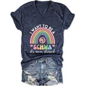 Funny Teacher Shirts Women I Want to Be a Schwa Graphic V Neck T-Shirt Literacy Teacher Tee Reading Teach Life Tshirt in Kuwait